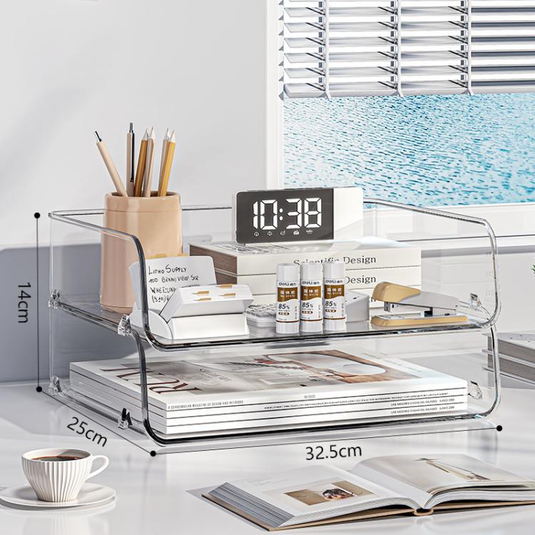 Desktop Stackable Acrylic File Storage Rack, Large-Capacity Book Shelf For Bedroom & Living Room, Spec: Widened 2 Layer