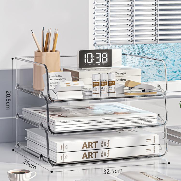 Desktop Stackable Acrylic File Storage Rack, Large-Capacity Book Shelf For Bedroom & Living Room, Spec: Widened 3 Layer