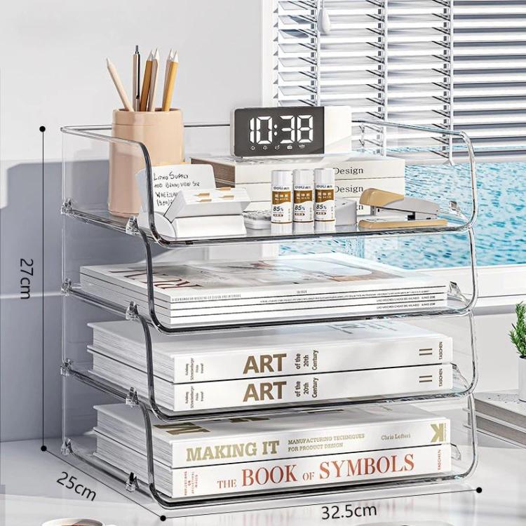 Desktop Stackable Acrylic File Storage Rack, Large-Capacity Book Shelf For Bedroom & Living Room, Spec: Widened 4 Layer
