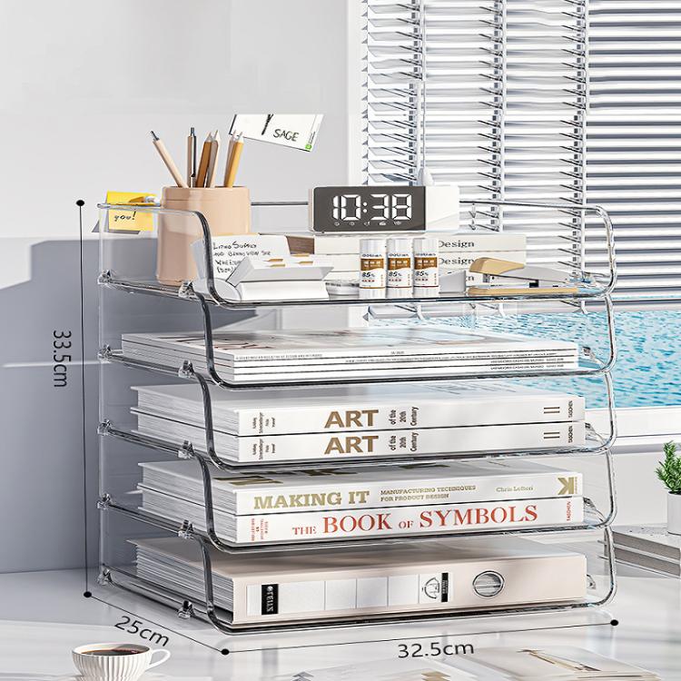 Desktop Stackable Acrylic File Storage Rack, Large-Capacity Book Shelf For Bedroom & Living Room, Spec: Widened 5 Layer