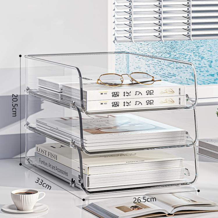 Desktop Stackable Acrylic File Storage Rack, Large-Capacity Book Shelf For Bedroom & Living Room, Spec: Extended 3 Layer