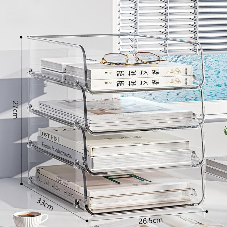 Desktop Stackable Acrylic File Storage Rack, Large-Capacity Book Shelf For Bedroom & Living Room, Spec: Extended 4 Layer