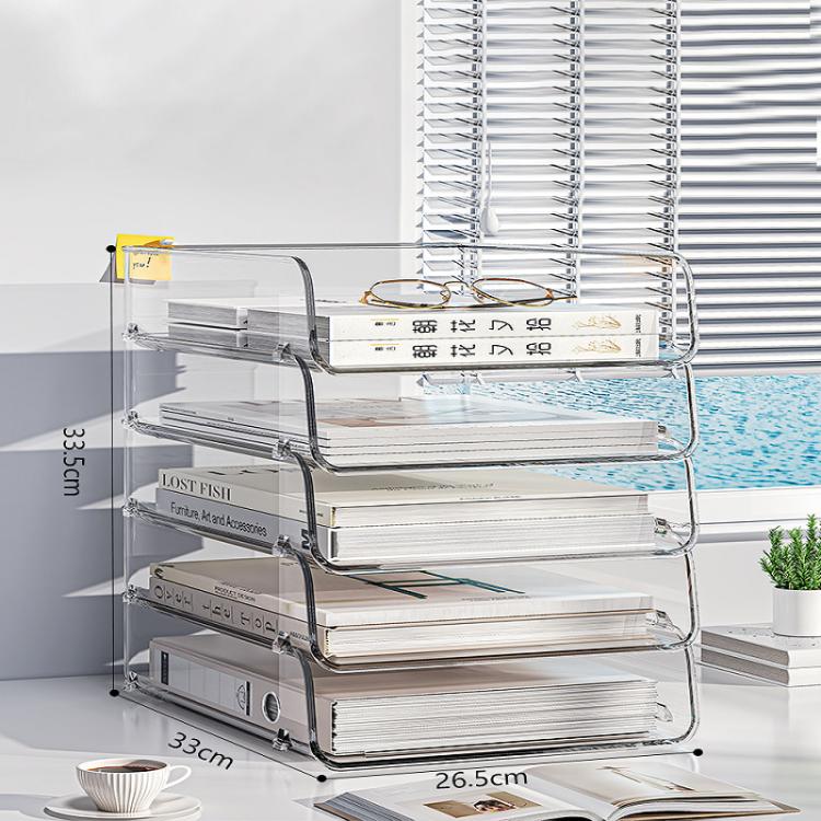 Desktop Stackable Acrylic File Storage Rack, Large-Capacity Book Shelf For Bedroom & Living Room, Spec: Extended 5 Layer