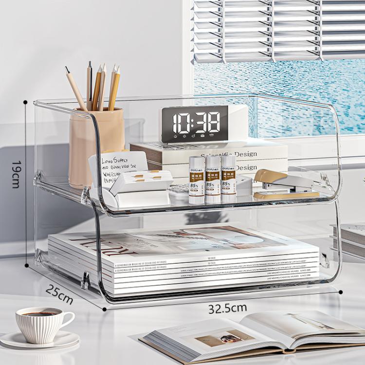 Desktop Stackable Acrylic File Storage Rack, Large-Capacity Book Shelf For Bedroom & Living Room, Spec: Widened & Raised 2 Layer