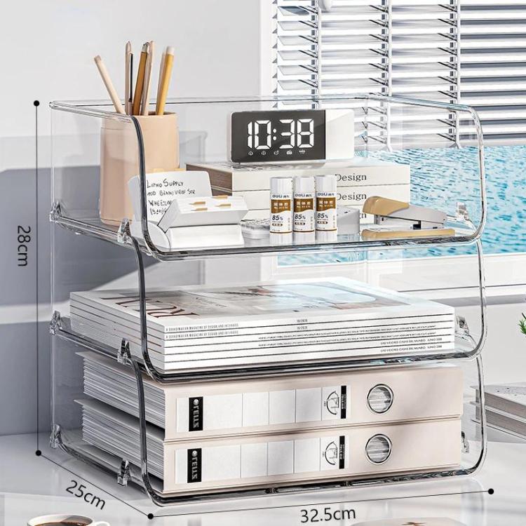 Desktop Stackable Acrylic File Storage Rack, Large-Capacity Book Shelf For Bedroom & Living Room, Spec: Widened & Raised 3 Layer