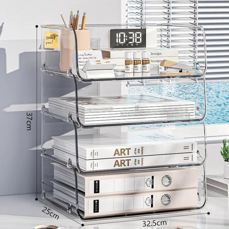 Desktop Stackable Acrylic File Storage Rack, Large-Capacity Book Shelf For Bedroom & Living Room, Spec: Widened & Raised 4 Layer