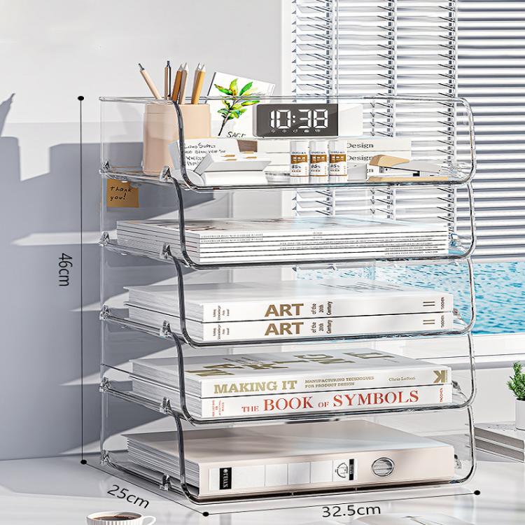 Desktop Stackable Acrylic File Storage Rack, Large-Capacity Book Shelf For Bedroom & Living Room, Spec: Widened & Raised 5 Layer