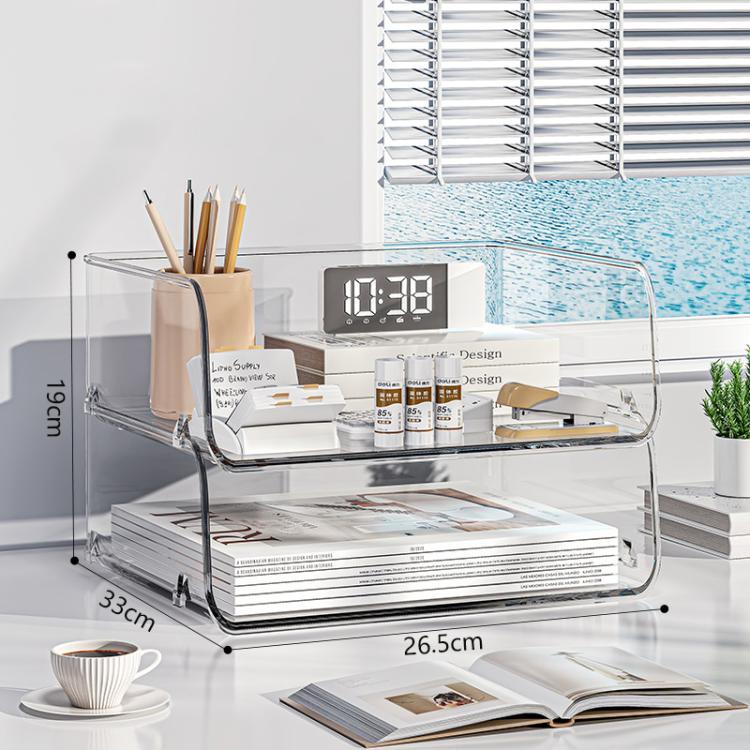 Desktop Stackable Acrylic File Storage Rack, Large-Capacity Book Shelf For Bedroom & Living Room, Spec: Extended & Raised 2 Layer