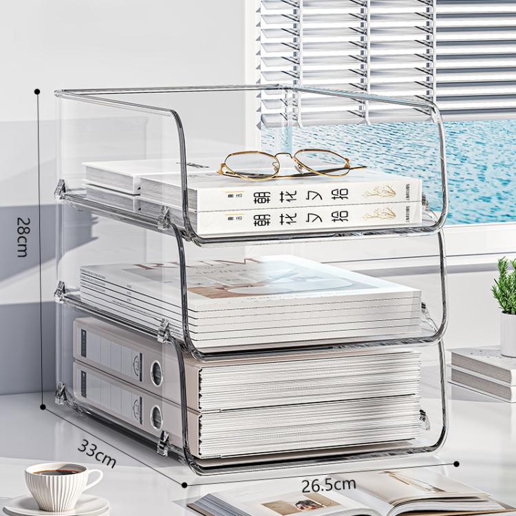 Desktop Stackable Acrylic File Storage Rack, Large-Capacity Book Shelf For Bedroom & Living Room, Spec: Extended & Raised 3 Layer