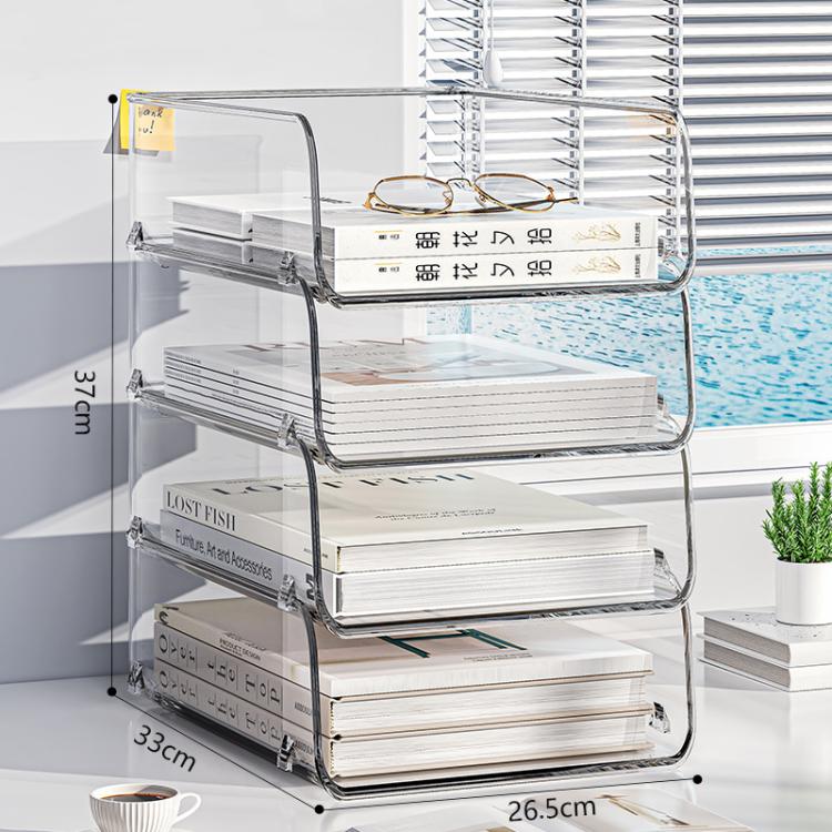 Desktop Stackable Acrylic File Storage Rack, Large-Capacity Book Shelf For Bedroom & Living Room, Spec: Extended & Raised 4 Layer