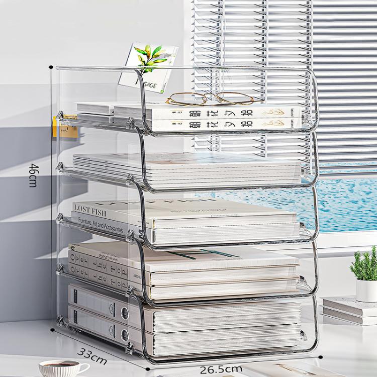 Desktop Stackable Acrylic File Storage Rack, Large-Capacity Book Shelf For Bedroom & Living Room, Spec: Extended & Raised 5 Layer