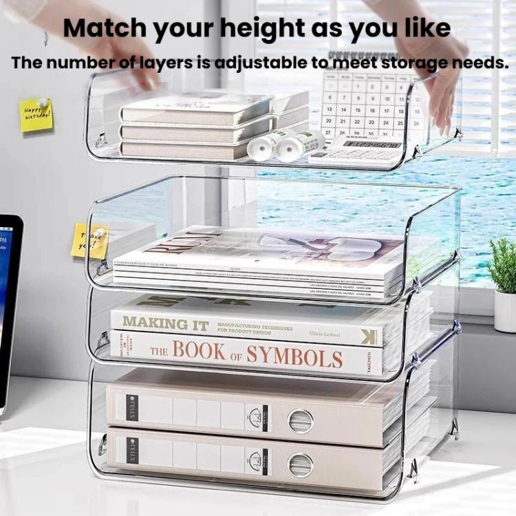 Desktop Stackable Acrylic File Storage Rack, Large-Capacity Book Shelf For Bedroom & Living Room, Spec: Extended & Raised 4 Layer