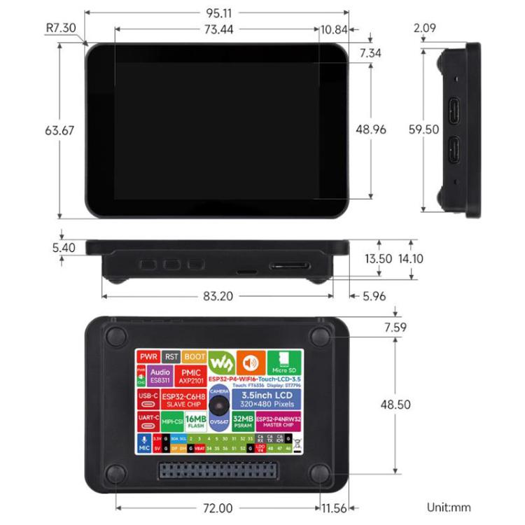 Waveshare 33511 ESP32-P4 3.5 Inch Smart Vision Development Board Built-In Microphone And Speaker, Supports Wi-Fi 6 And BLE 5 No Battery