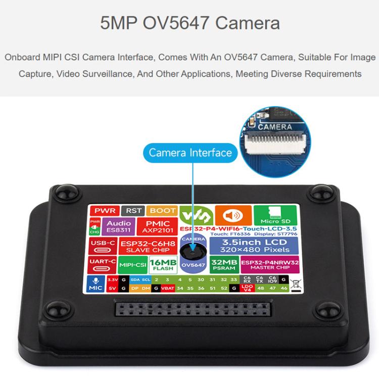 Waveshare 33511 ESP32-P4 3.5 Inch Smart Vision Development Board Built-In Microphone And Speaker, Supports Wi-Fi 6 And BLE 5 No Battery