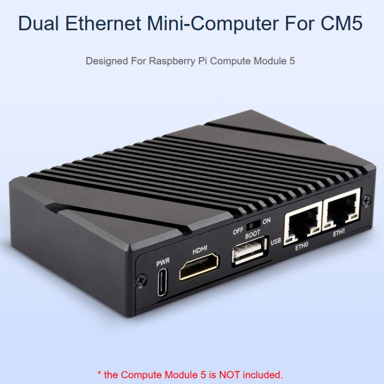 Waveshare 34180 For Raspberry Pi CM5 Gigabit / 2.5G Dual Ethernet Mini-Computer Supports Dual RJ45 Ethernet Ports, 4K Display Output And Dual MIPI Interfaces