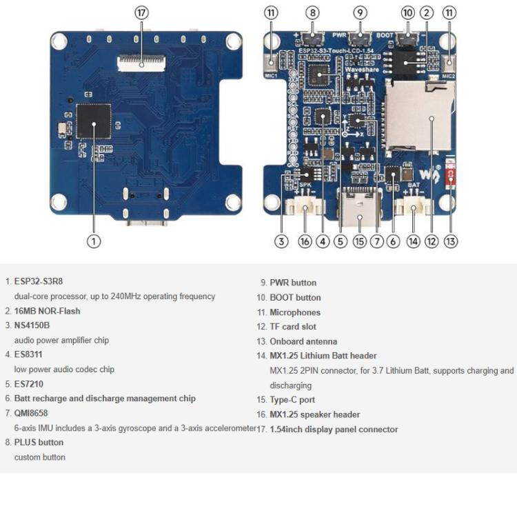 Waveshare 33868 ESP32-S3 1.54 Inch LCD Display Development Board 262K Color, Supports Dual Microphones, 2.4GHz Wi-Fi And BLE 5 No Battery
