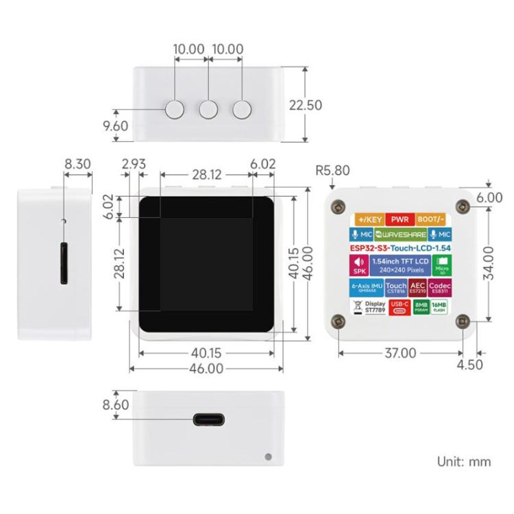 Waveshare 33868 ESP32-S3 1.54 Inch LCD Display Development Board 262K Color, Supports Dual Microphones, 2.4GHz Wi-Fi And BLE 5 No Battery