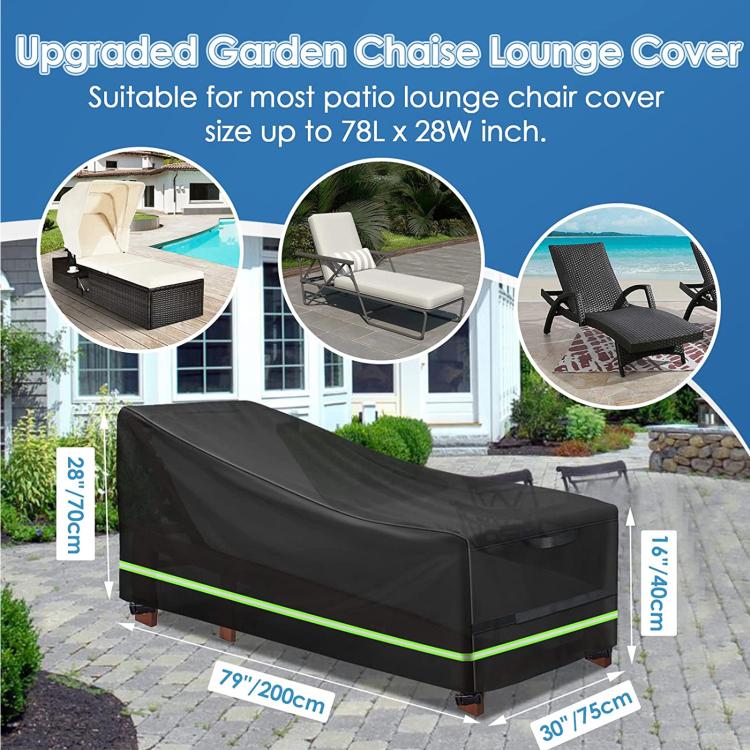 Patio Chaise Lounge Cover 420D Heavy Duty Oxford Outdoor Chair Covers Waterproof & Windproof Garden Lounge Cover With Reflective Tape, Padded Handles 200x75x70/40cm