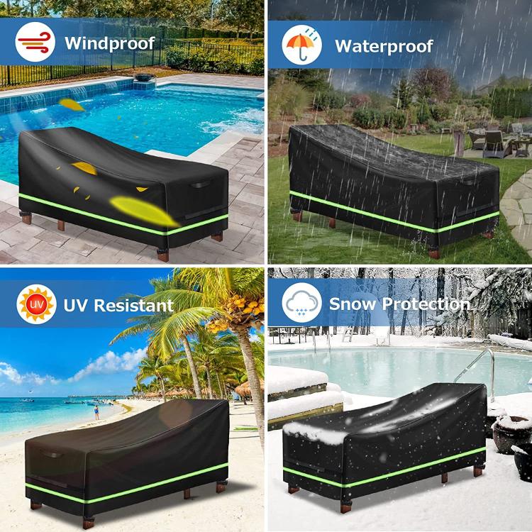 Patio Chaise Lounge Cover 420D Heavy Duty Oxford Outdoor Chair Covers Waterproof & Windproof Garden Lounge Cover With Reflective Tape, Padded Handles 200x75x70/40cm