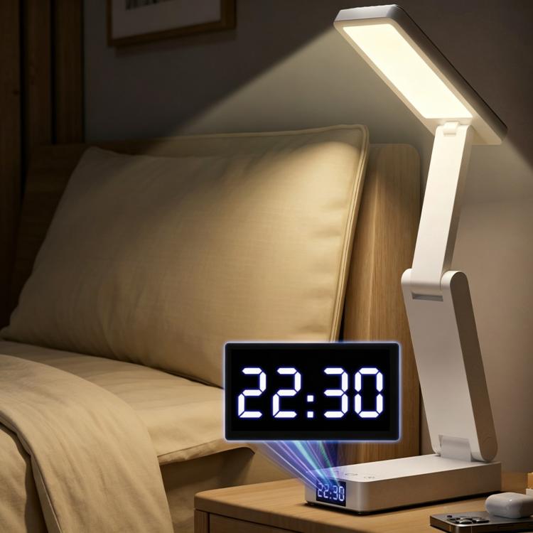 Xiajule Touch Control Rechargeable Folding Desk Lamp, Eye Protection Portable Lamp For Student Dormitory, Spec: With Clock