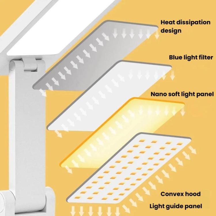 Xiajule Touch Control Rechargeable Folding Desk Lamp, Eye Protection Portable Lamp For Student Dormitory, Spec: No Clock