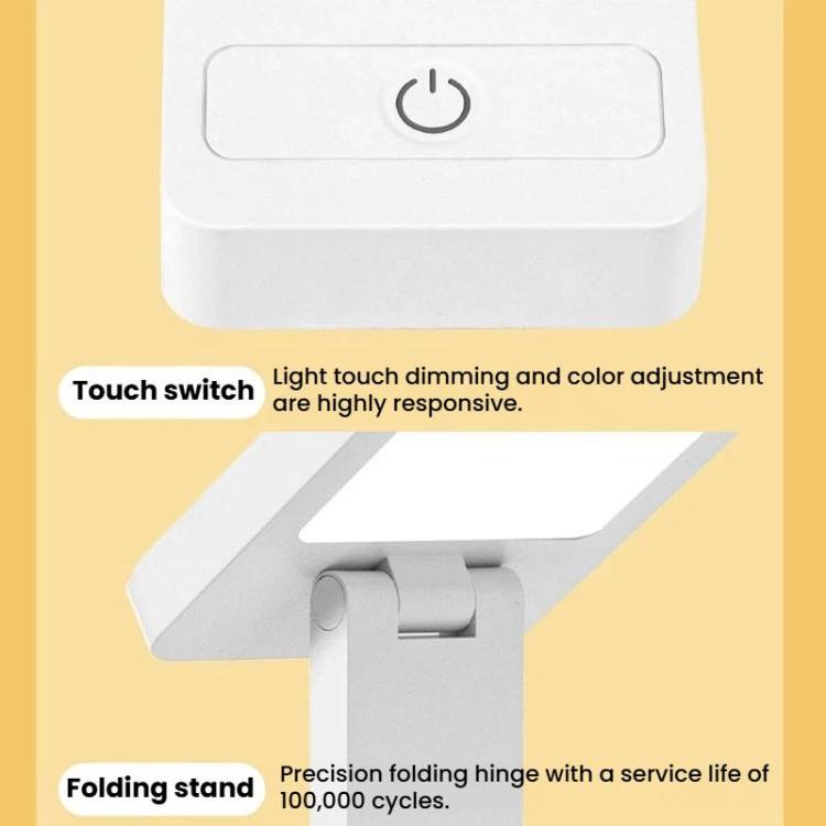 Xiajule Touch Control Rechargeable Folding Desk Lamp, Eye Protection Portable Lamp For Student Dormitory, Spec: No Clock