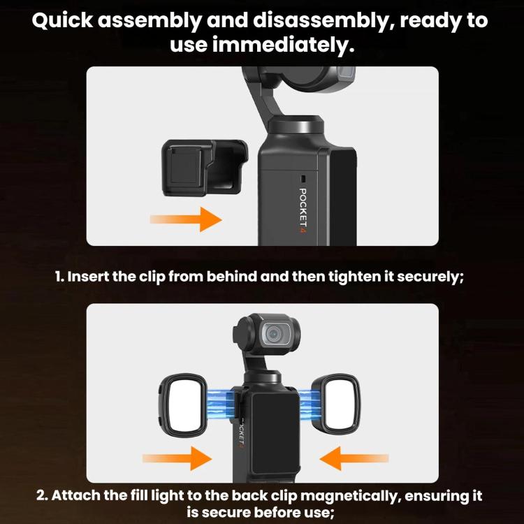 For DJI Osmo Pocket 4 / 3 Flymile Cameras Magnetic Fill Light For - Black