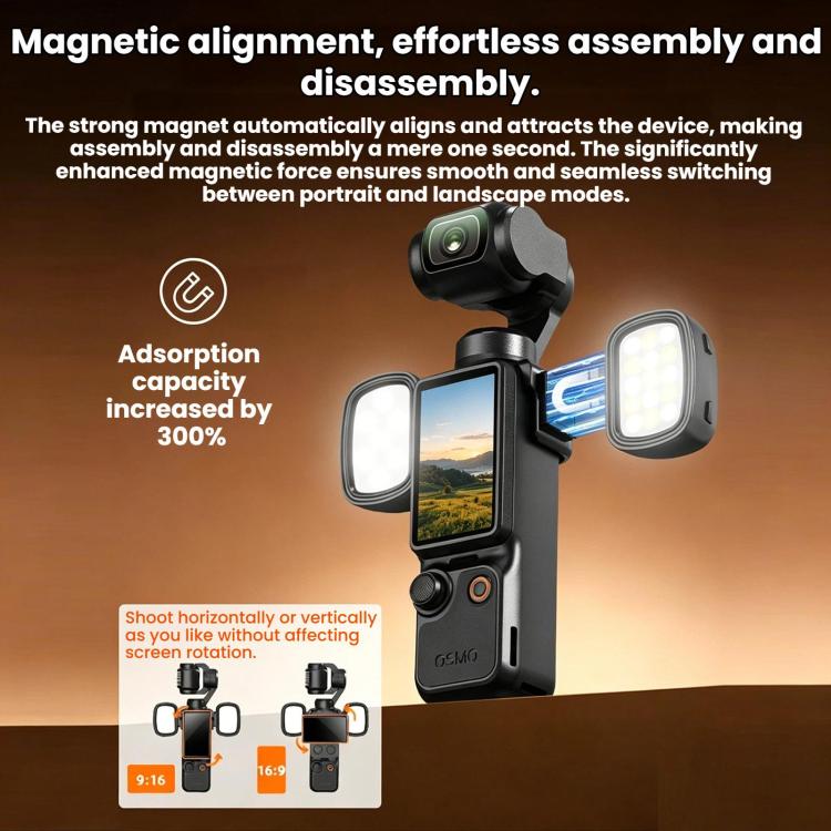 For DJI Osmo Pocket 4 / 3 Flymile Cameras Magnetic Fill Light For - Black