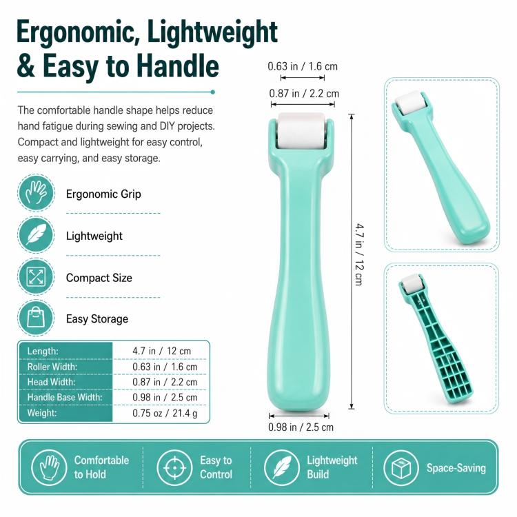 Seam Roller for Sewing and Quilting Hand Pressure Roller for Fabric Pressing DIY Crafting Tool - Light Green