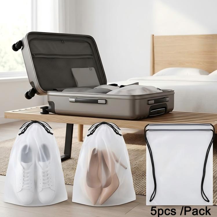 5pcs /Pack Shoe Bags for Travel Large Waterproof Drawstring Bags for Storage Clear Frosted Dustproof Travel Organizer Pouches 30 x 40cm