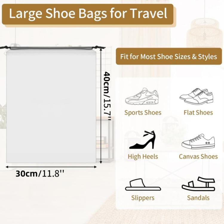 5pcs /Pack Shoe Bags for Travel Large Waterproof Drawstring Bags for Storage Clear Frosted Dustproof Travel Organizer Pouches 30 x 40cm