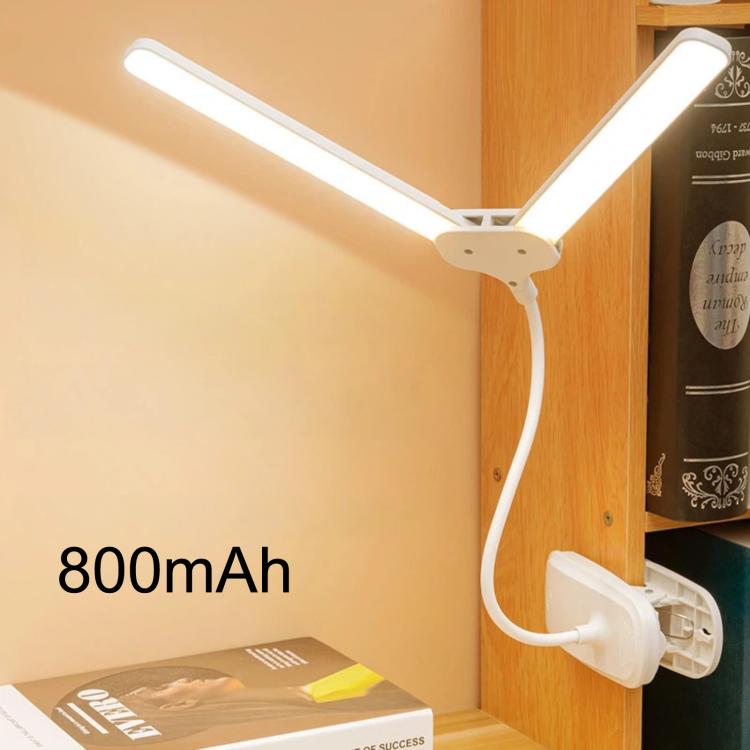 Xiajule Dual-Head Eye-Caring Clip On Lamp, Portable LED Rechargeable Student Reading Lamp, Spec: 800mAh
