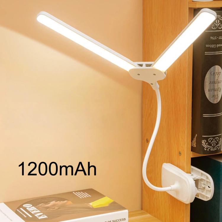Xiajule Dual-Head Eye-Caring Clip On Lamp, Portable LED Rechargeable Student Reading Lamp, Spec: 1200mAh