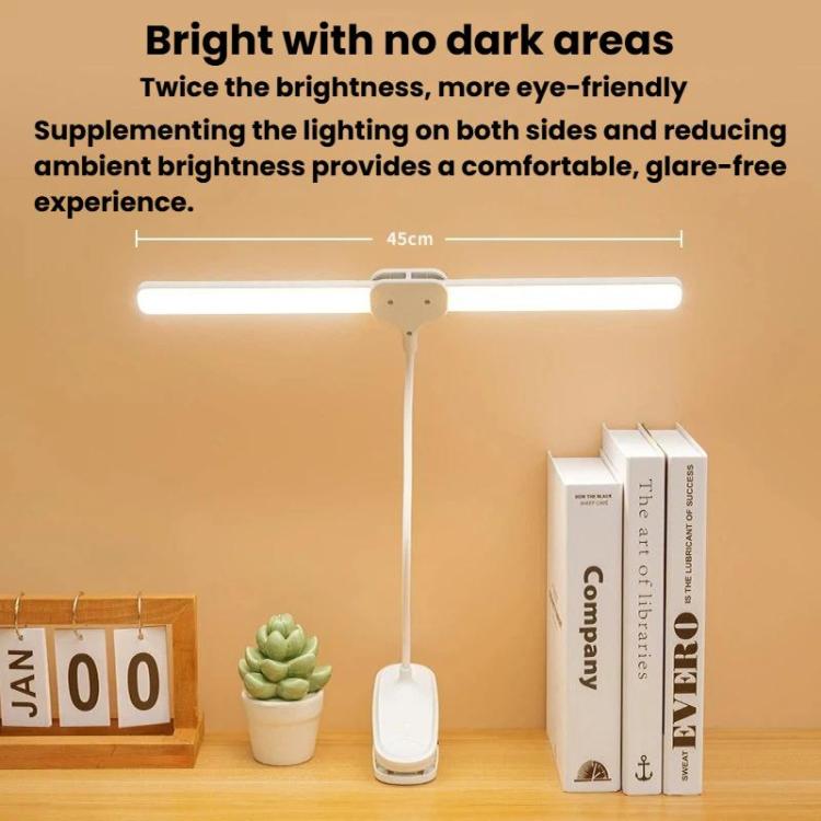 Xiajule Dual-Head Eye-Caring Clip On Lamp, Portable LED Rechargeable Student Reading Lamp, Spec: 1200mAh