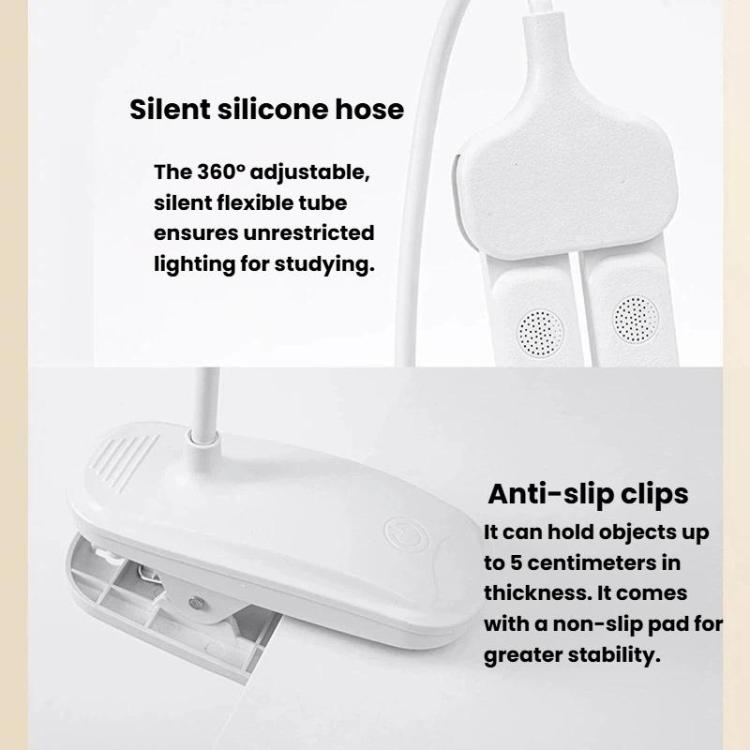 Xiajule Dual-Head Eye-Caring Clip On Lamp, Portable LED Rechargeable Student Reading Lamp, Spec: 1200mAh