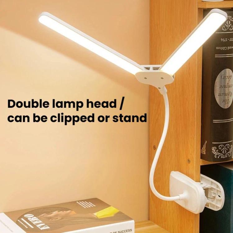 Xiajule Dual-Head Eye-Caring Clip On Lamp, Portable LED Rechargeable Student Reading Lamp, Spec: 800mAh