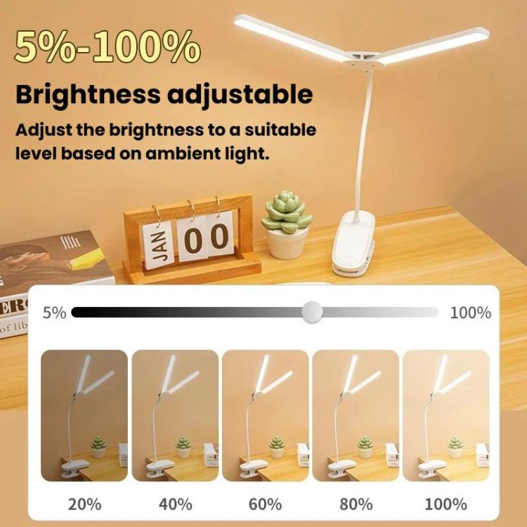 Xiajule Dual-Head Eye-Caring Clip On Lamp, Portable LED Rechargeable Student Reading Lamp, Spec: 800mAh