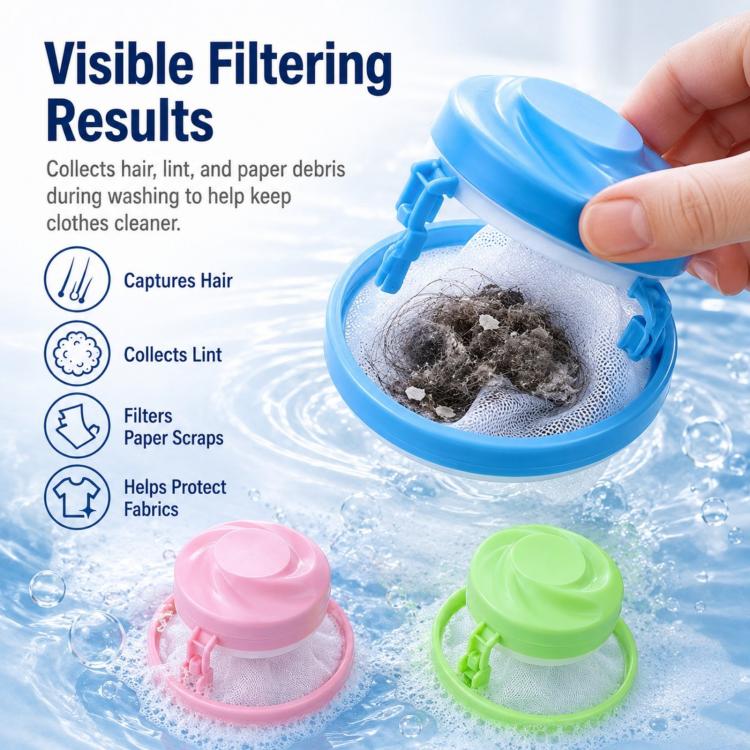 Washing Machine Lint Catcher Floating Hair Filter Mesh Net Bag for Laundry Reusable Pet Hair Remover for Washing Machine - Blue