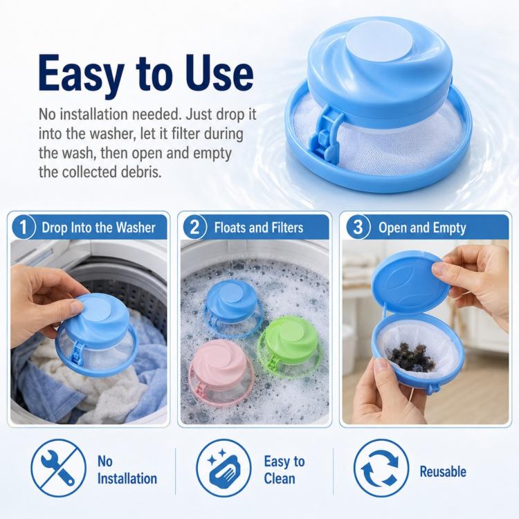Washing Machine Lint Catcher Floating Hair Filter Mesh Net Bag for Laundry Reusable Pet Hair Remover for Washing Machine - Blue