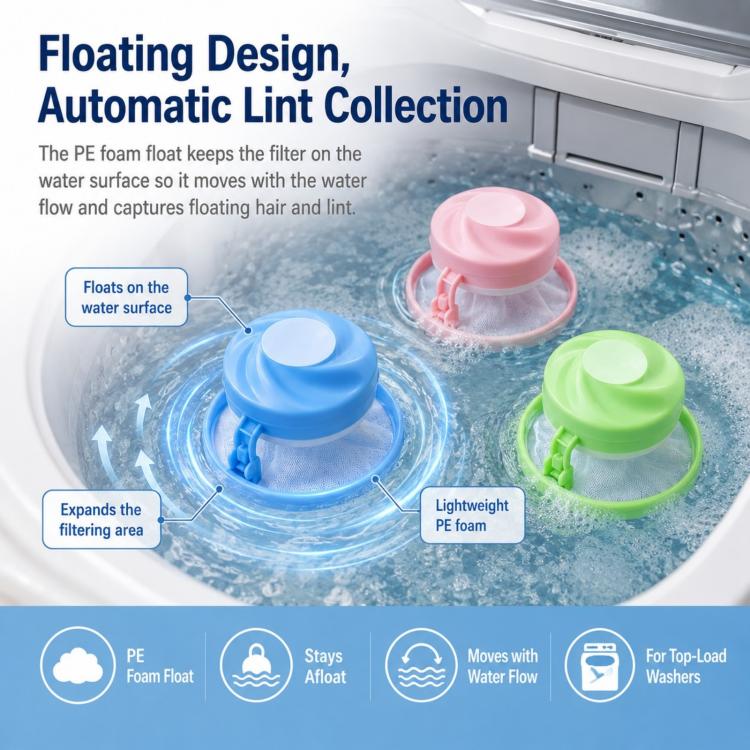 Washing Machine Lint Catcher Floating Hair Filter Mesh Net Bag for Laundry Reusable Pet Hair Remover for Washing Machine - Blue