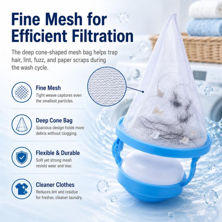 Washing Machine Lint Catcher Floating Hair Filter Mesh Net Bag for Laundry Reusable Pet Hair Remover for Washing Machine - Blue