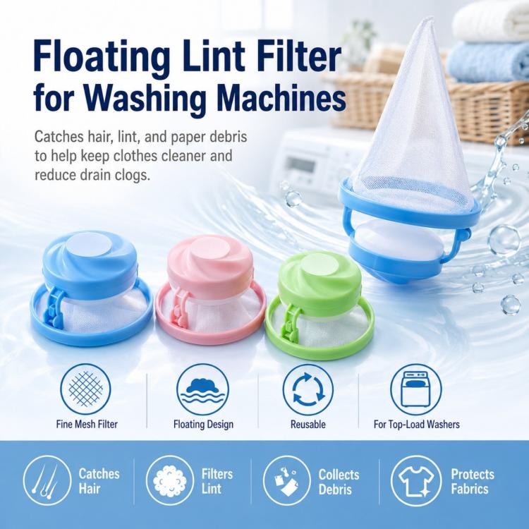 Washing Machine Lint Catcher Floating Hair Filter Mesh Net Bag for Laundry Reusable Pet Hair Remover for Washing Machine - Blue