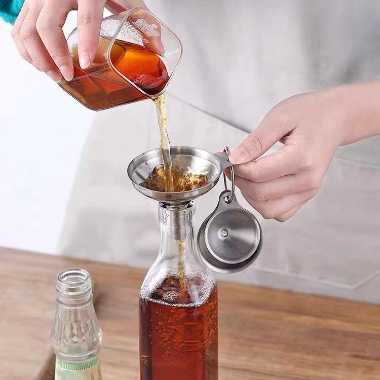 LsCook 3-Piece Set 304 Stainless Steel Sandblasted Funnel Integrated Liquid Dispenser