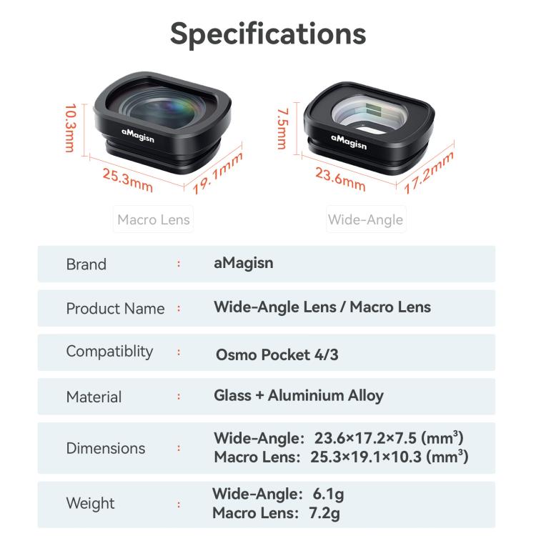 aMagisn Macro Lens 10X For DJI Osmo Pocket 4/3 Magnetic Optical Glass Lens Filter with Aluminum Alloy Frame