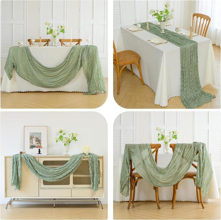 Crepe Table Runner Wedding Party Decoration Pleated Gauze, Size: 90x400cm