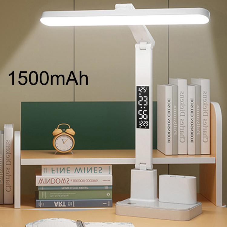 Xiajule Portable LED Desk Lamp With Time Display & Pen Holder, Dimmable Eye-Caring Lamp For Reading Homework, Spec: 1500mAh