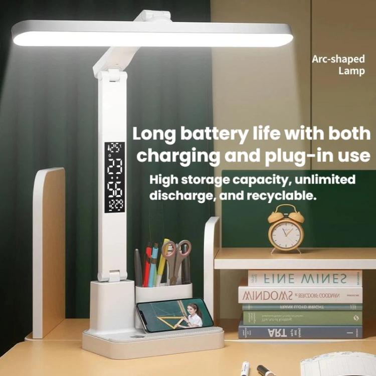 Xiajule Portable LED Desk Lamp With Time Display & Pen Holder, Dimmable Eye-Caring Lamp For Reading Homework, Spec: 1800mAh