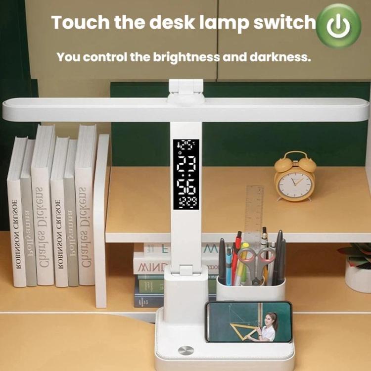 Xiajule Portable LED Desk Lamp With Time Display & Pen Holder, Dimmable Eye-Caring Lamp For Reading Homework, Spec: 1800mAh