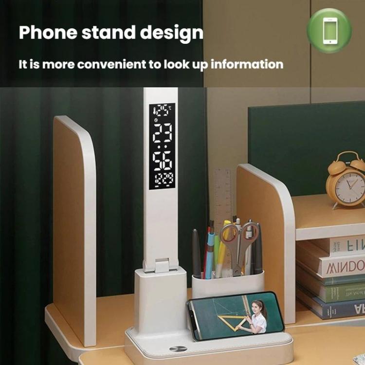 Xiajule Portable LED Desk Lamp With Time Display & Pen Holder, Dimmable Eye-Caring Lamp For Reading Homework, Spec: 1500mAh