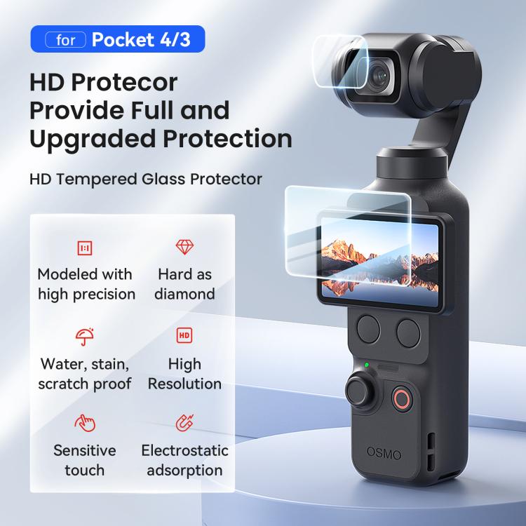 For DJI Osmo Pocket 4/3 aMagisn Screen Protector 9H Tempered Glass Lens & Screen Protective Film 2+2 Pack